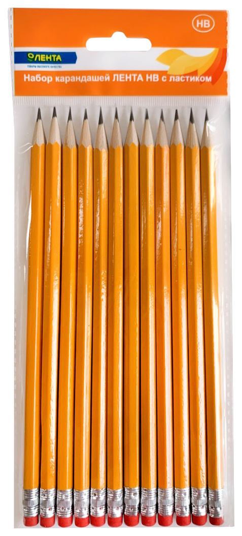 Набор чернографитных карандашей Лента HB с ластиком 12 шт.
