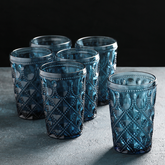 фото Набор стаканов «варьете», 465 мл, 8,5×14 см, 6 шт, синий доляна