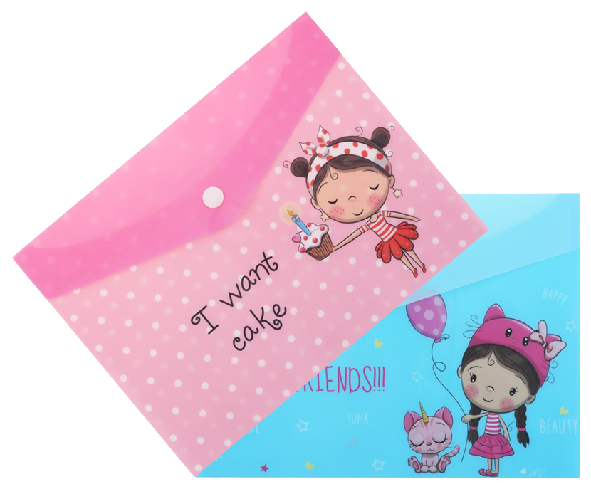 

Папки-конверты на кнопке А5 Лента Kids Girl разноцветные 2 шт.