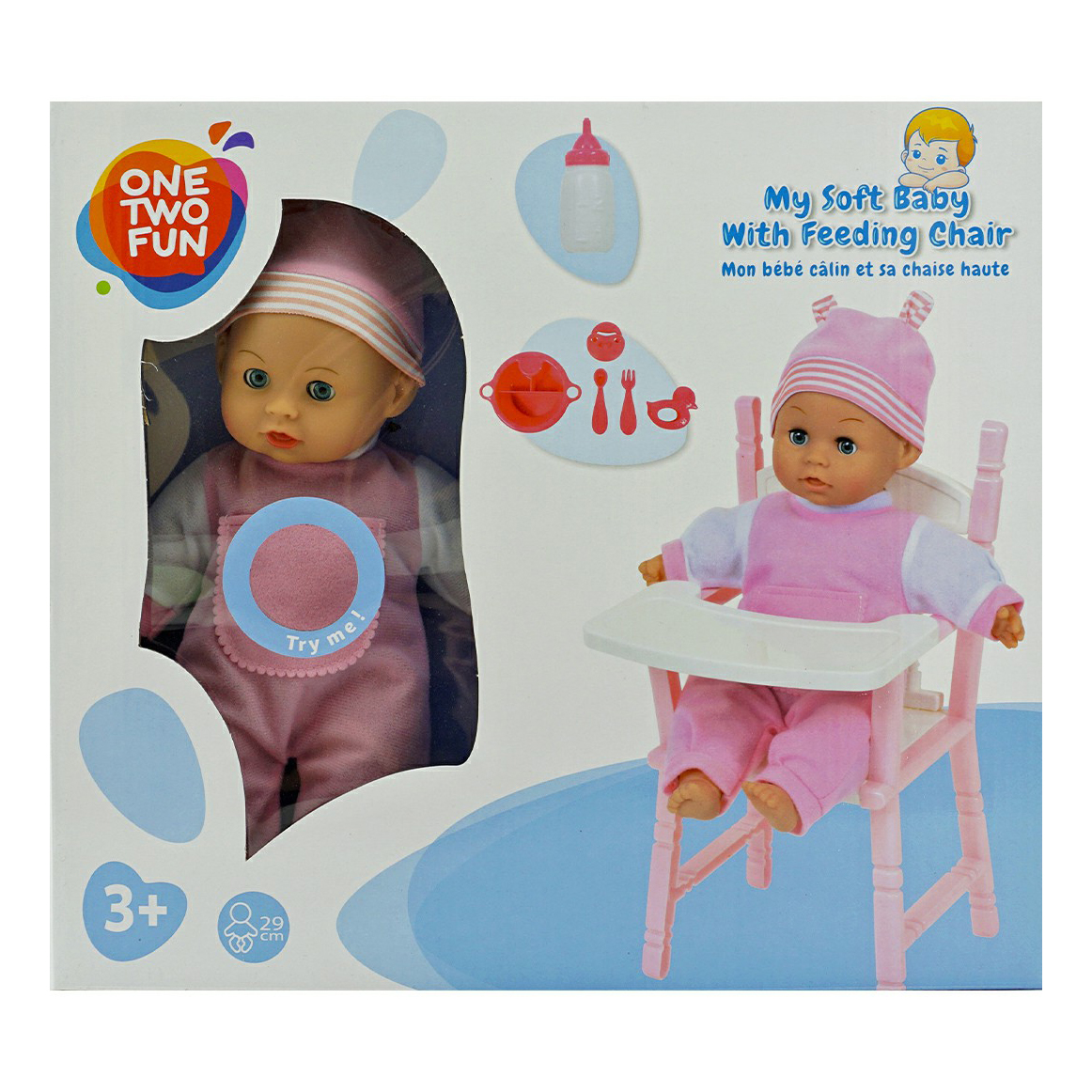 фото Кукла со стульчиком для кормления one two fun 29 см