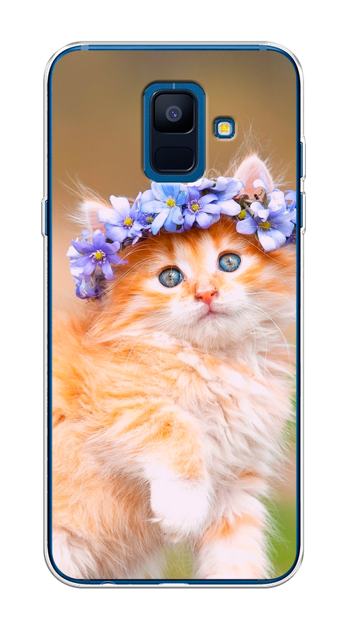 

Чехол Awog на Samsung Galaxy A6 "Рыжий кот в венке", Коричневый;синий, 25950-1