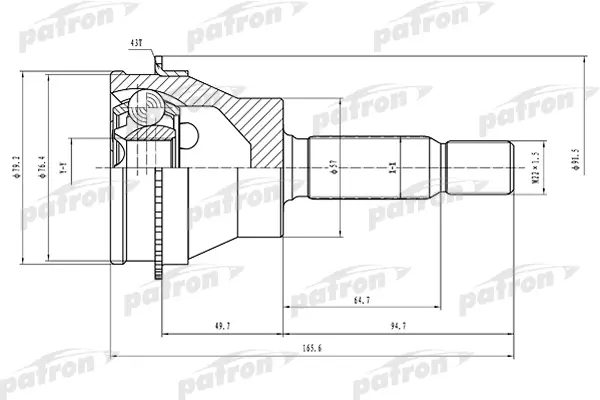 

ШРУС наружный задний с кольцом ABS 25x57x29 ABS:43T MITSUBISHI OUTLANDER CU 4WD 02-06