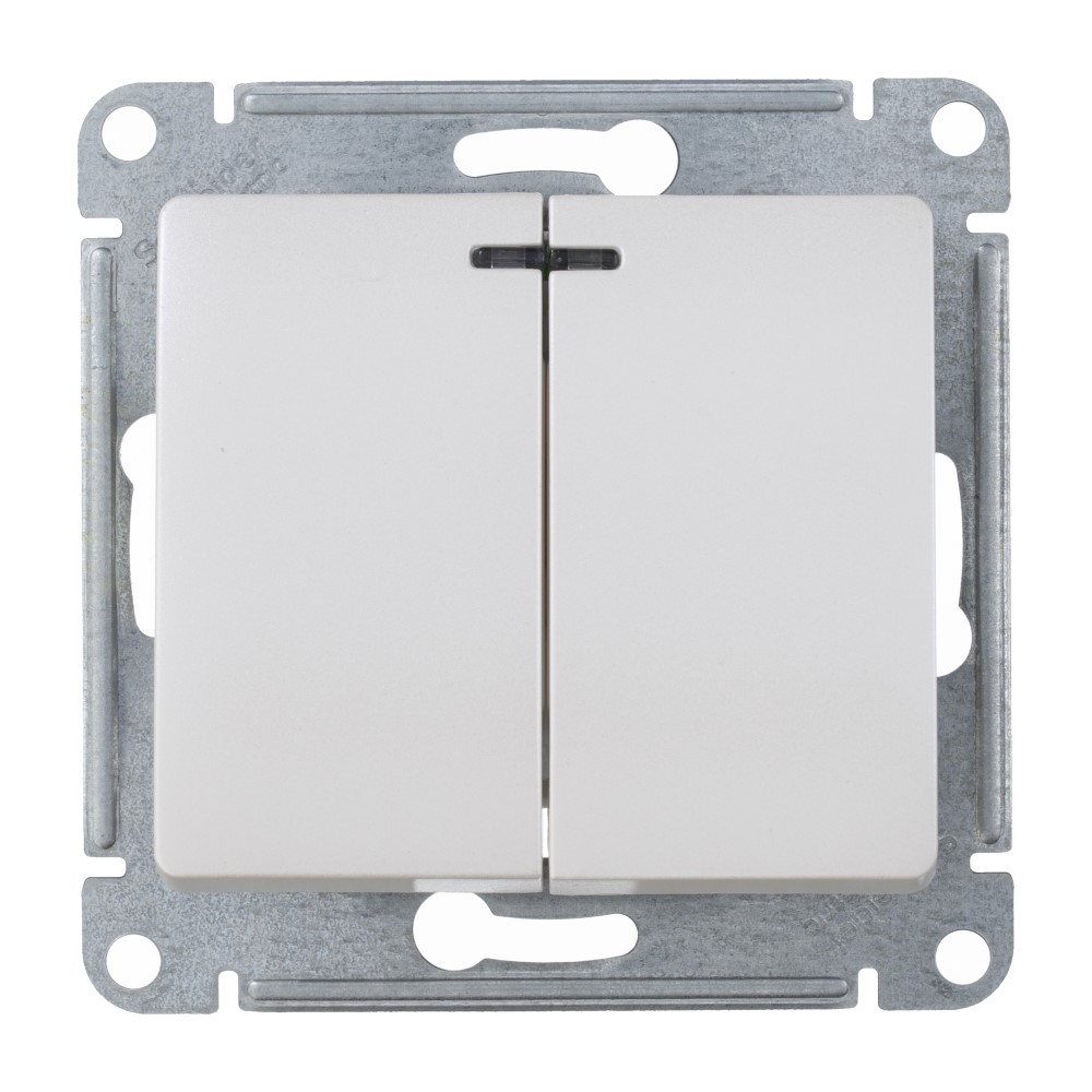 

Выключатель двухклавишный Schneider Electric Глосса с подсветкой без рамки перламутр, Бежевый