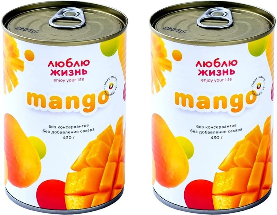 Пюре манго Люблю Жизнь, Манговое пюре без сахара 430 г х 2шт