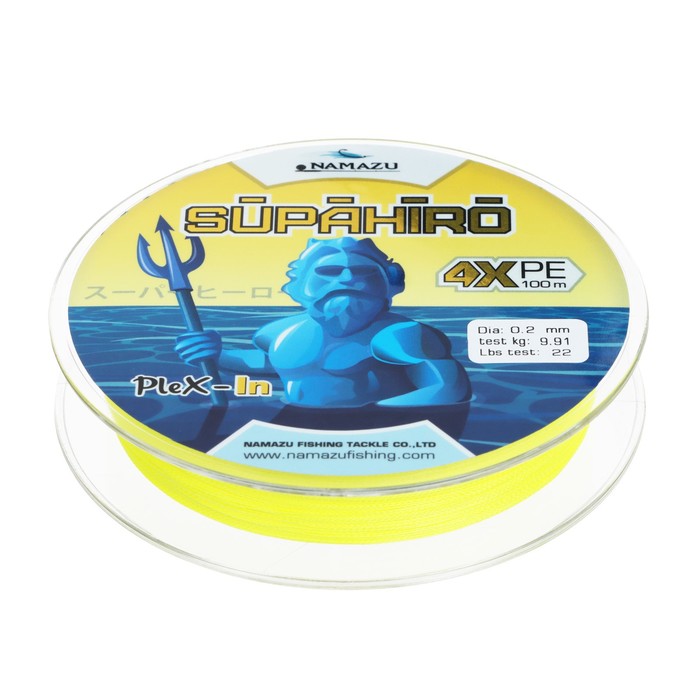 

Шнур плетеный Namazu Supahiro 4Х, L-100 м, d-0.20 мм, тест-9.91 кг, желтый