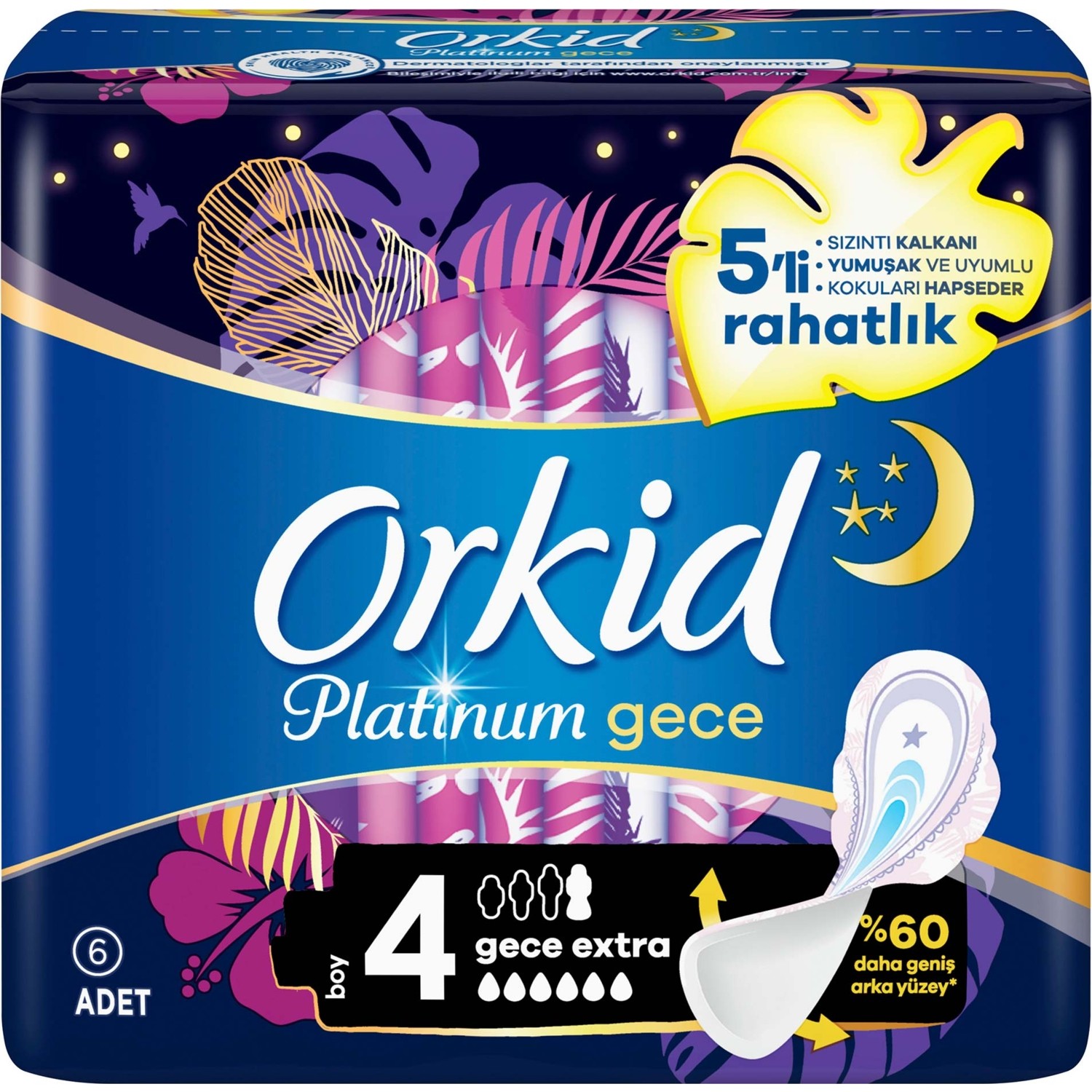 

Гигиенические прокладки Orkid Platinum Gece extra, размер 4, 6 шт.