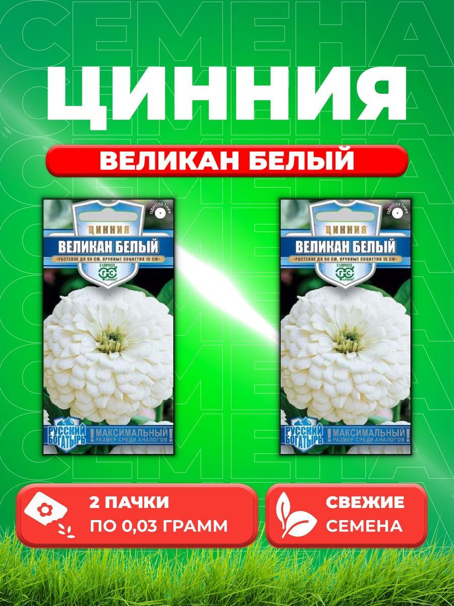 

Семена Цинния Великан белый, 0,3г, Гавриш, Русский богатырь2уп