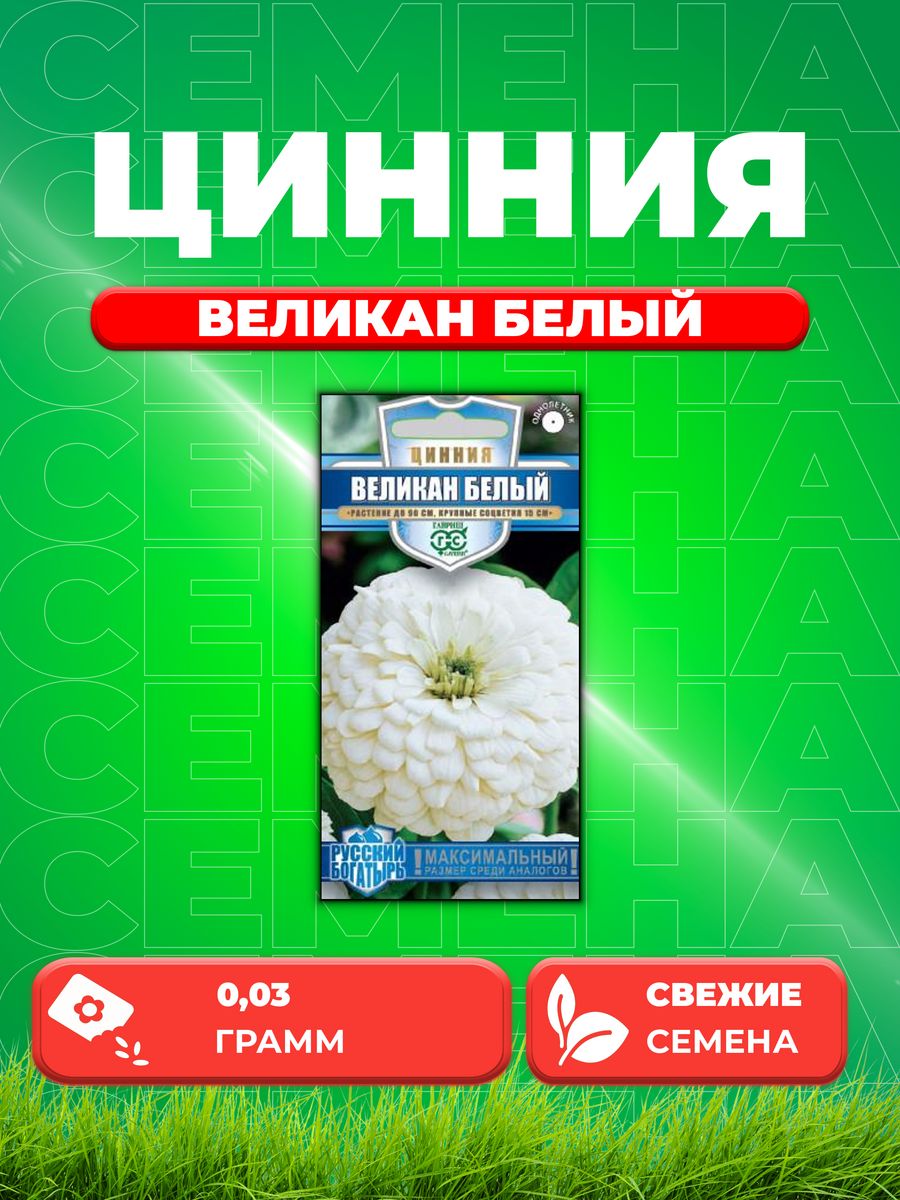

Семена Цинния Великан белый, 0,3г, Гавриш, Русский богатырь