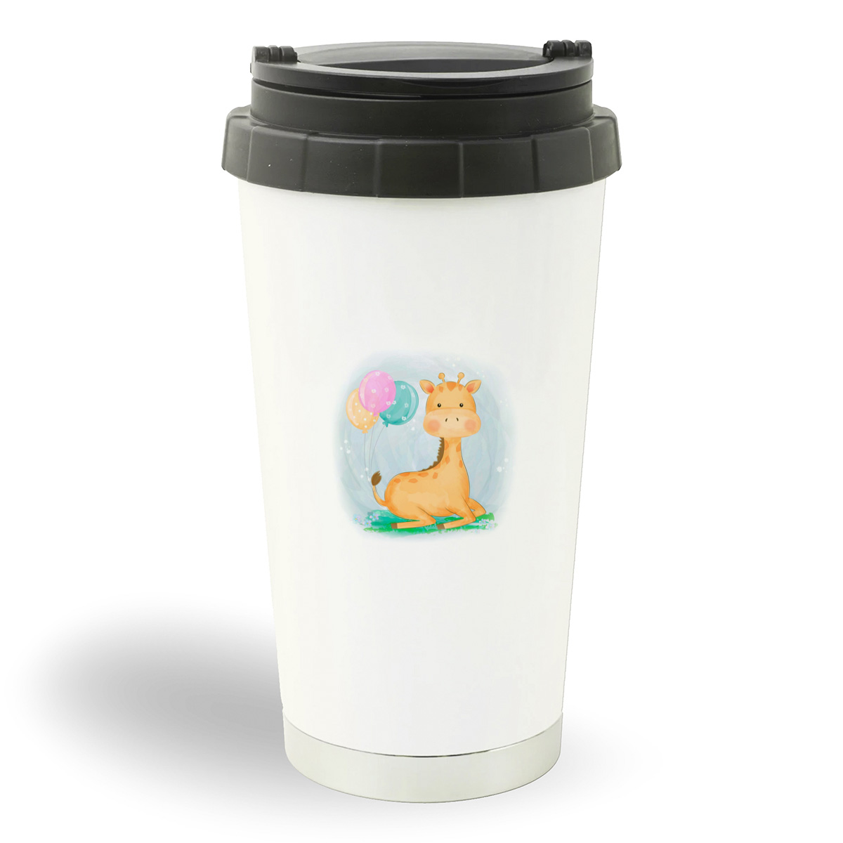 

Термостакан белый CoolPodarok Дети. Жирафик с шариками