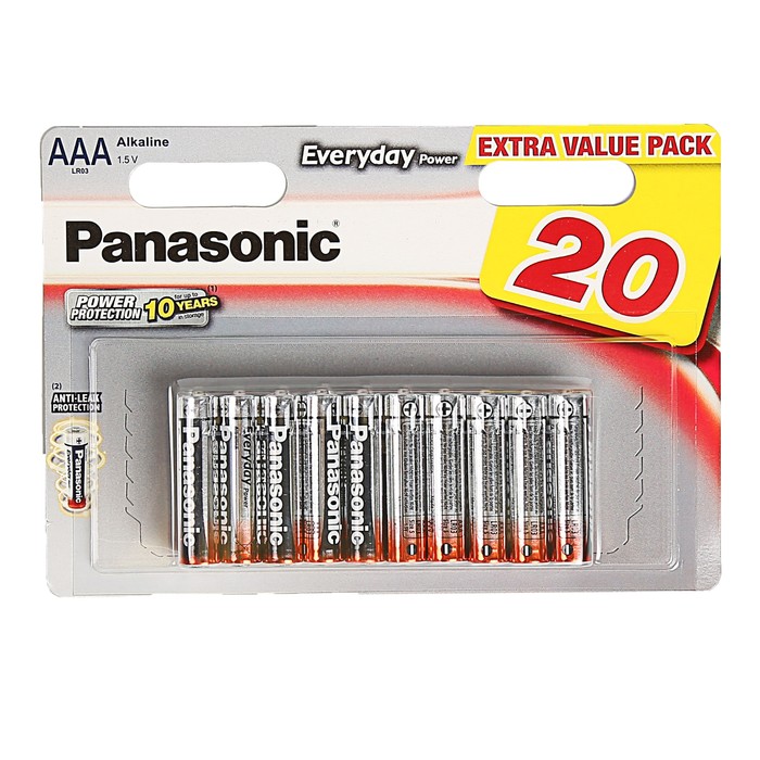 

Батарейка алкалиновая Panasonic Everyday Power, AAA, LR03-20BL, 1.5В, блистер, 20 шт.