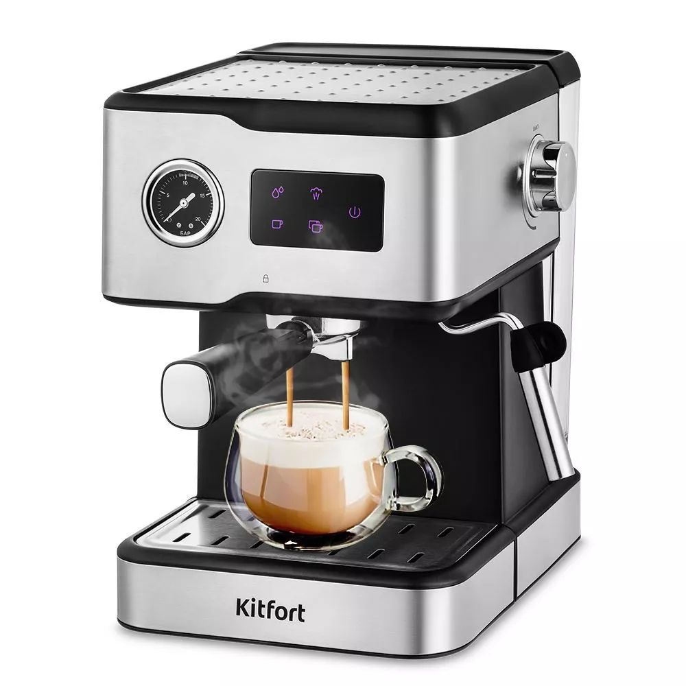 Рожковая кофеварка KitFort КТ-7104 черный, серебристый кофеварка рожковая kitfort кт 740