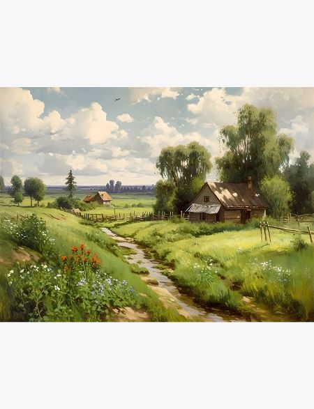 

Алмазная мозаика на подрамнике Природа в деревне летом, 70x50 см, 30 цветов, 62980, ПРА-261