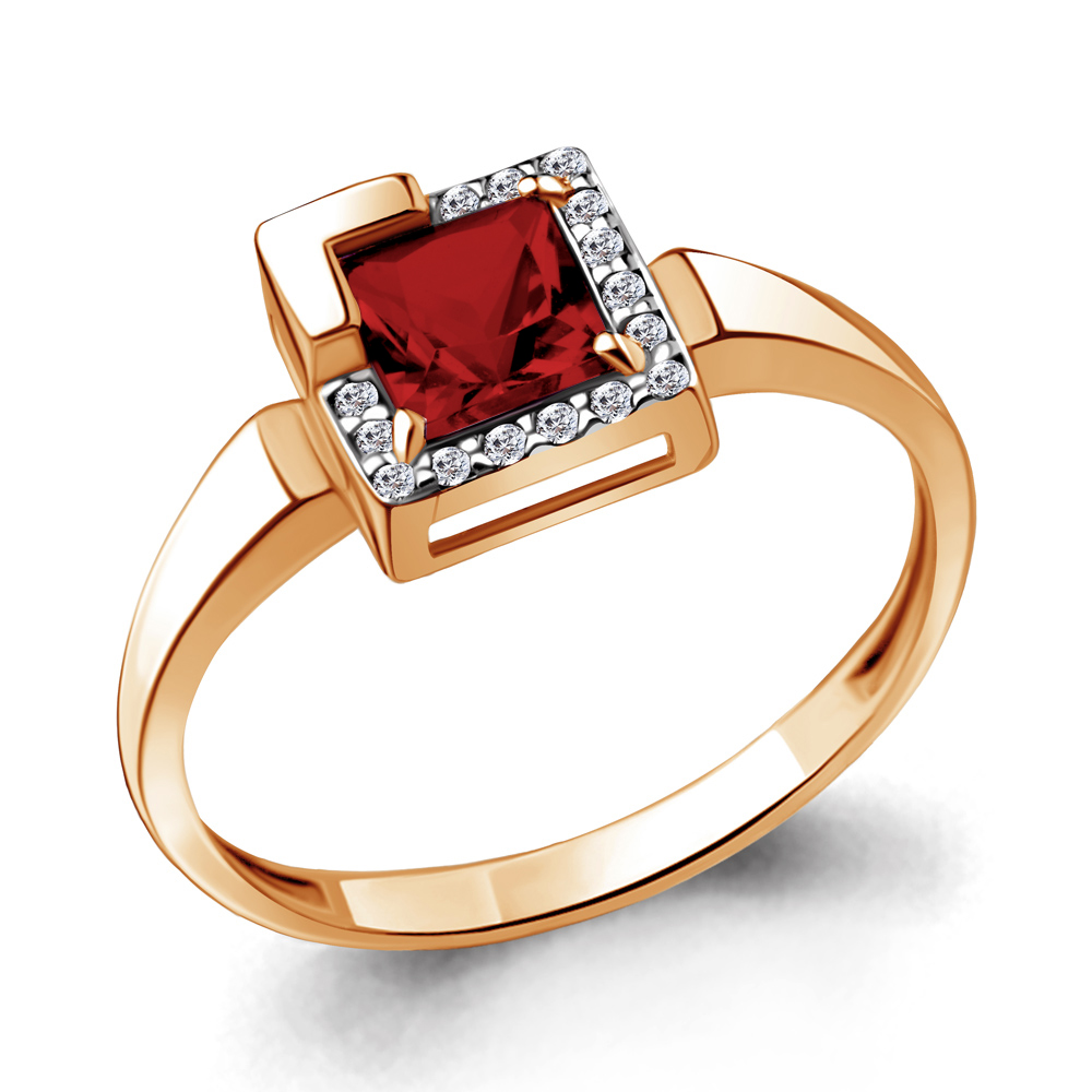 Кольцо из серебра с гранатом р. 18 Aquamarine 6942203А_925_з