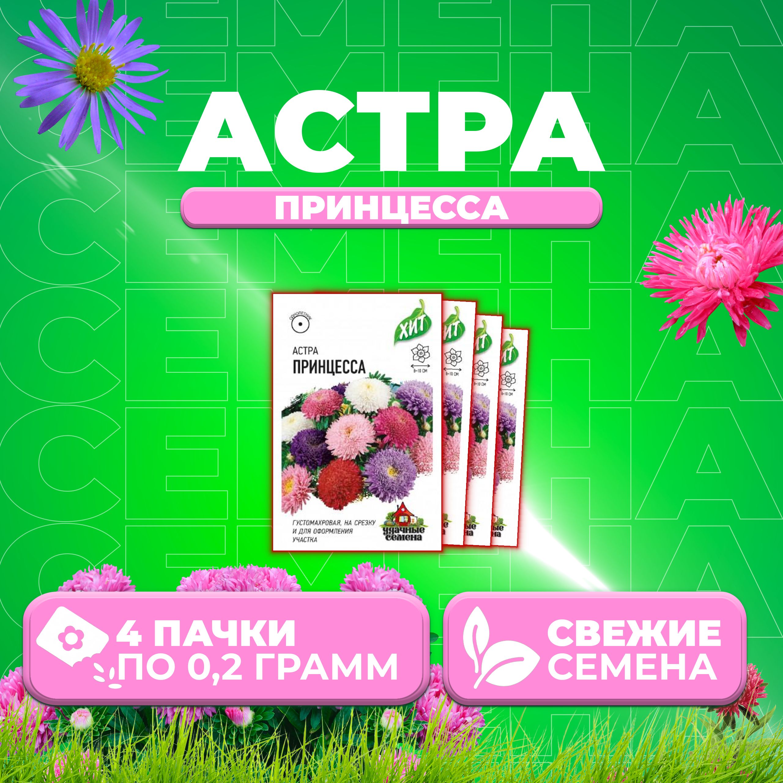 

Семена Астра Принцесса, смесь, 0,2г, Удачные семена, серия ХИТ 4 уп