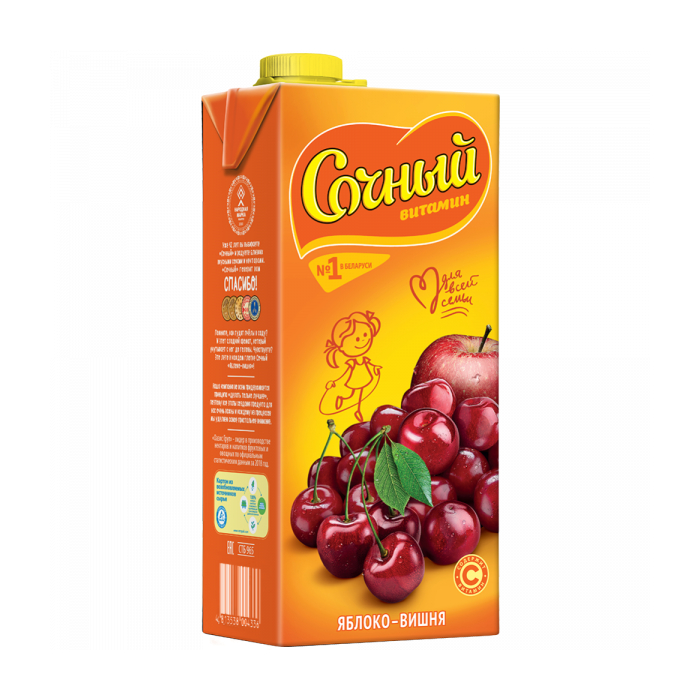 Из Беларуси: Напиток Сочный Витамин сокосодержащий, яблоко и вишня, 1,95 л