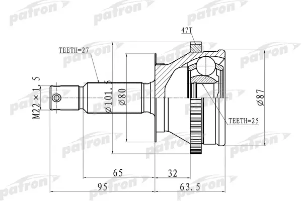 

ШРУС наружн 27x60x25 ABS:47T Hyundai: Sonata 02-04 PATRON PCV8728