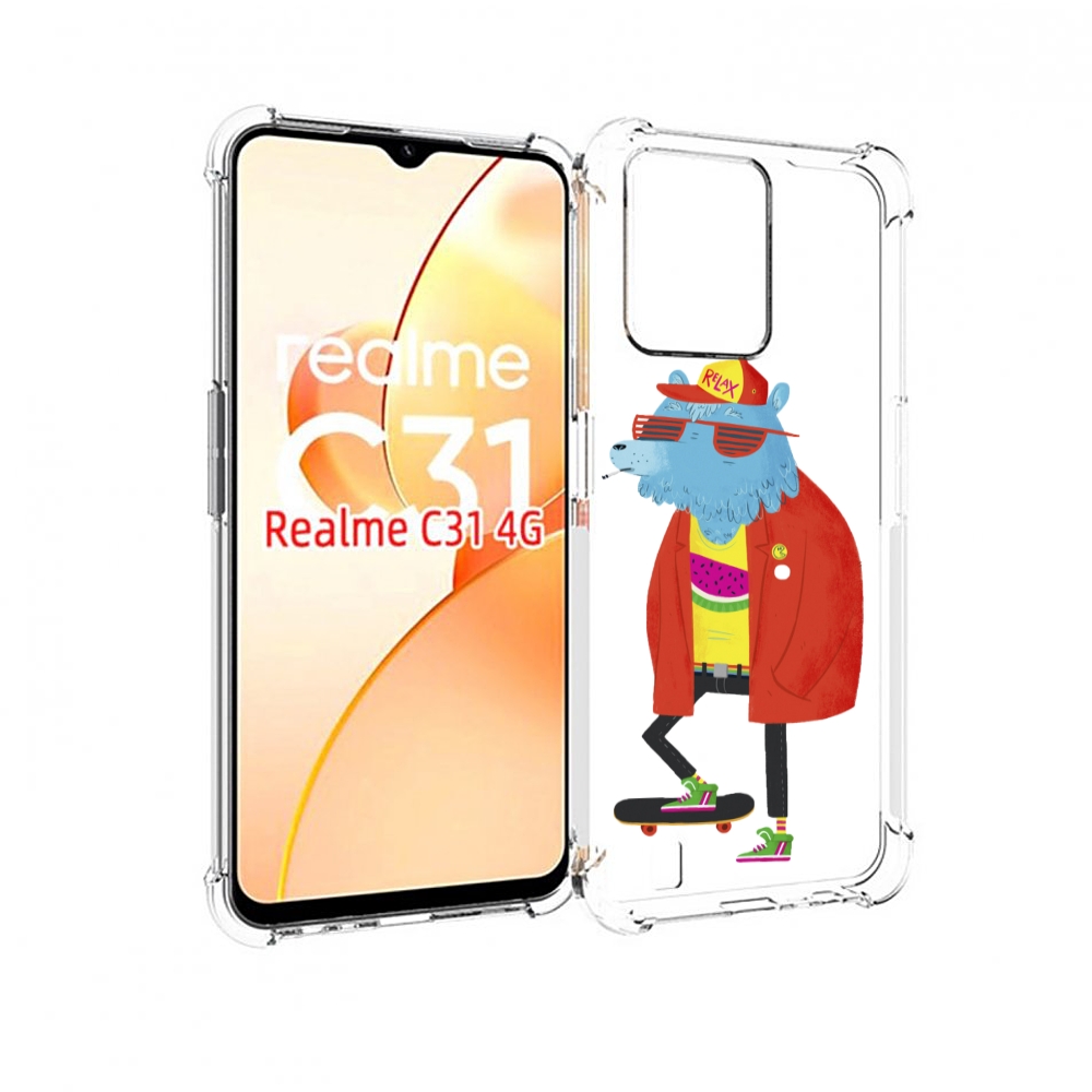 

Чехол MyPads медведь на скейте для OPPO Realme C31, Прозрачный, Tocco
