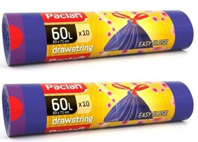 Мешки для мусора Paclan Aroma с тесьмой 60л, 10 шт. х 2 уп.