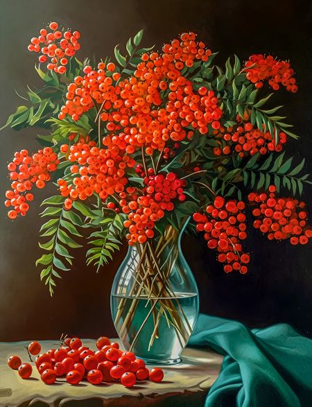 

Алмазная мозаика на подрамнике Букет рябины, 70x50 см, 30 цветов, 62855, ПРА-248