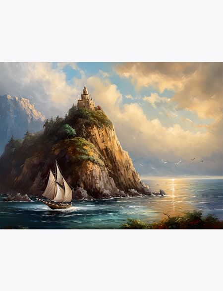

Алмазная мозаика без подрамника Парусник в море, 130x100 см, 30 цветов, 62802, РА-244