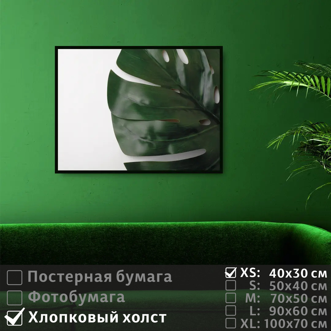 

Постер на холсте ПолиЦентр Лист монстеры 40х30 см, ЛистМонстеры