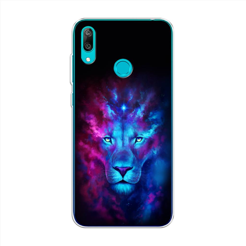

Чехол Awog на Huawei Y7 2019 "Космический лев", Голубой, 68450-1