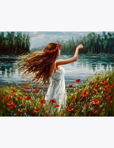 

Алмазная мозаика без подрамника Девушка у пруда, 40x30 см, 62780, РА-242
