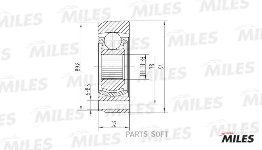 

Шрус Miles Ga10006 Шрус Audi 80/Vw G1/G2/G3/Passat/Polo 1.3-2.3 72-06 Внутр. Miles арт. GA