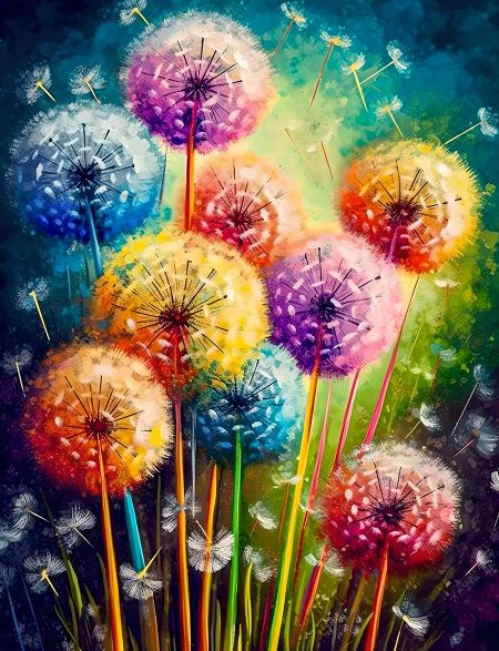 

Алмазная мозаика на подрамнике Цветные одуванчики, 50x40 см 50 цветов, 62746, ПРА-238