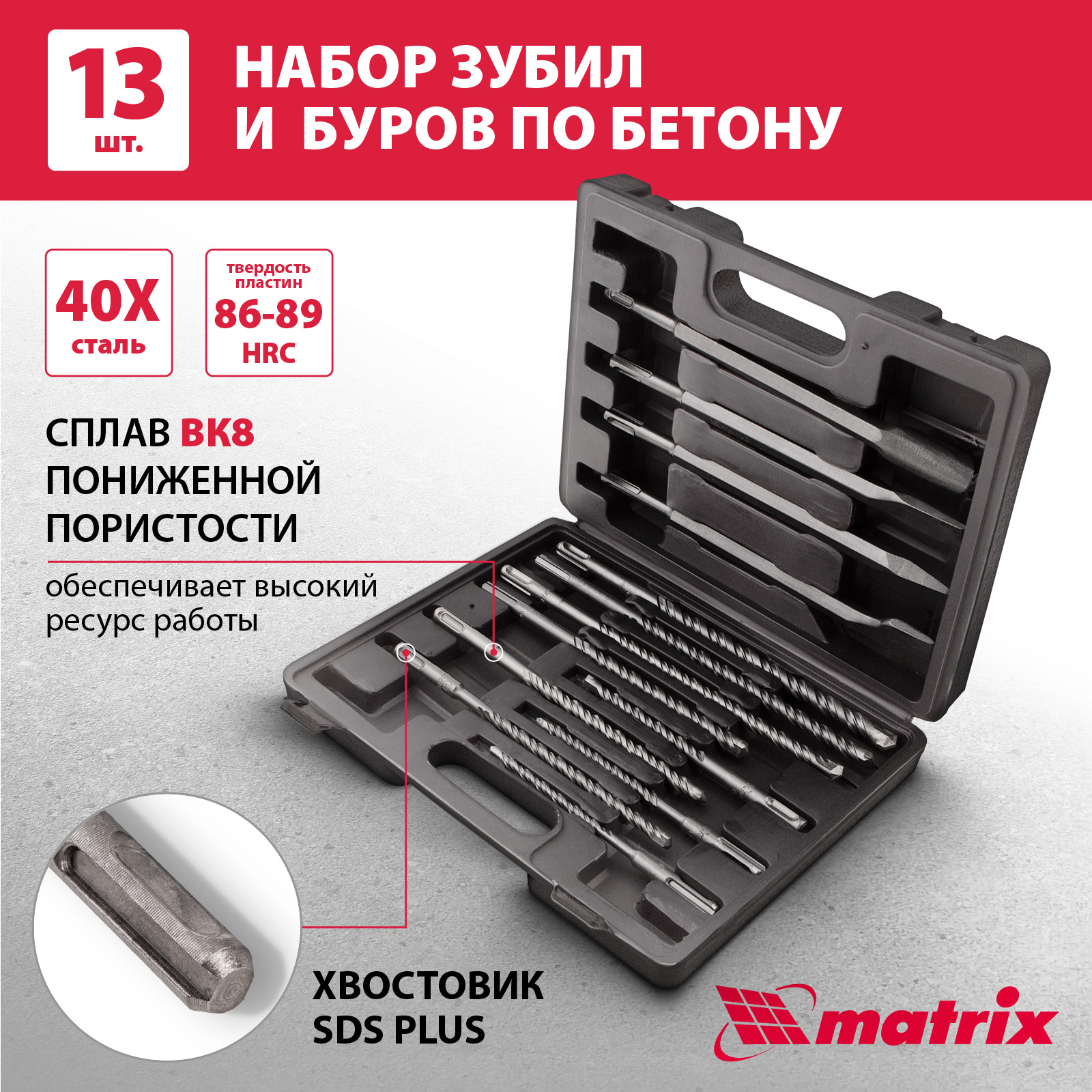 Набор буров и зубил по бетону Matrix 71098