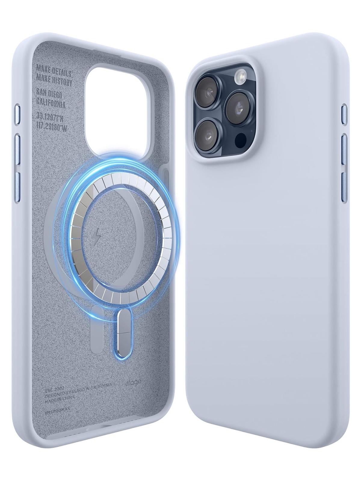Чехол Elago для iPhone 15 Pro Max с покрытием Soft-touch и MagSafe, голубой