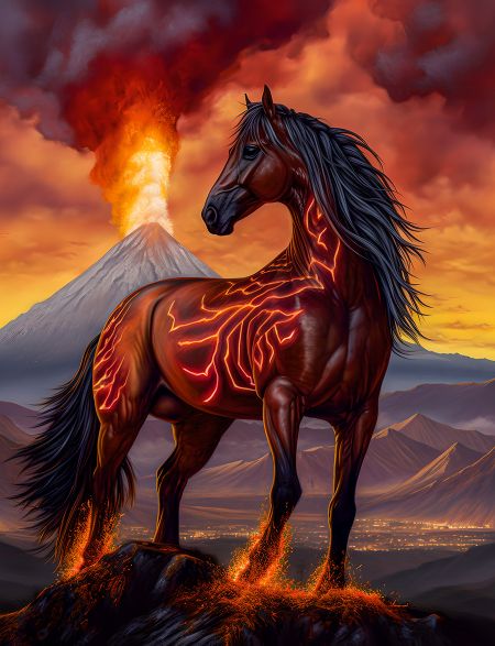

Алмазная мозаика без подрамника Лошадь и взрыв вулкана, 50x40 см, 30 цветов, 62674, РА-232