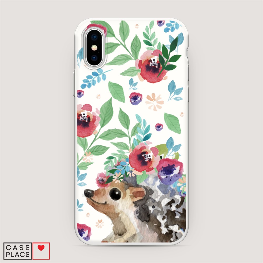 

Матовый силиконовый чехол "Ежик в цветах акварель" на Apple iPhone X (10), 11057-1