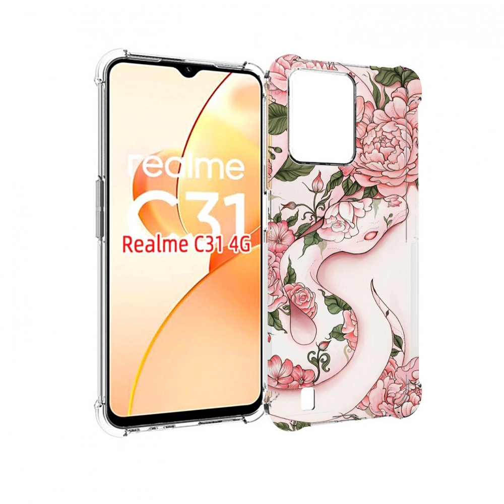 

Чехол MyPads змея-в-розовых-цветах женский для OPPO Realme C31, Прозрачный, Tocco