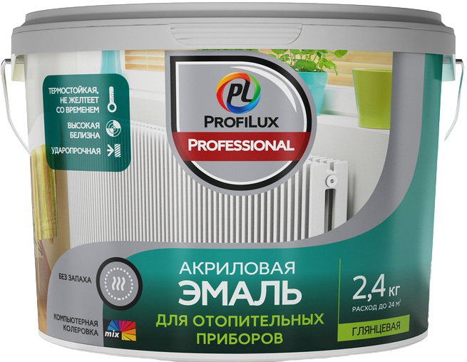 фото Эмаль акриловая для радиаторов profilux professional база 1 (2,4кг)