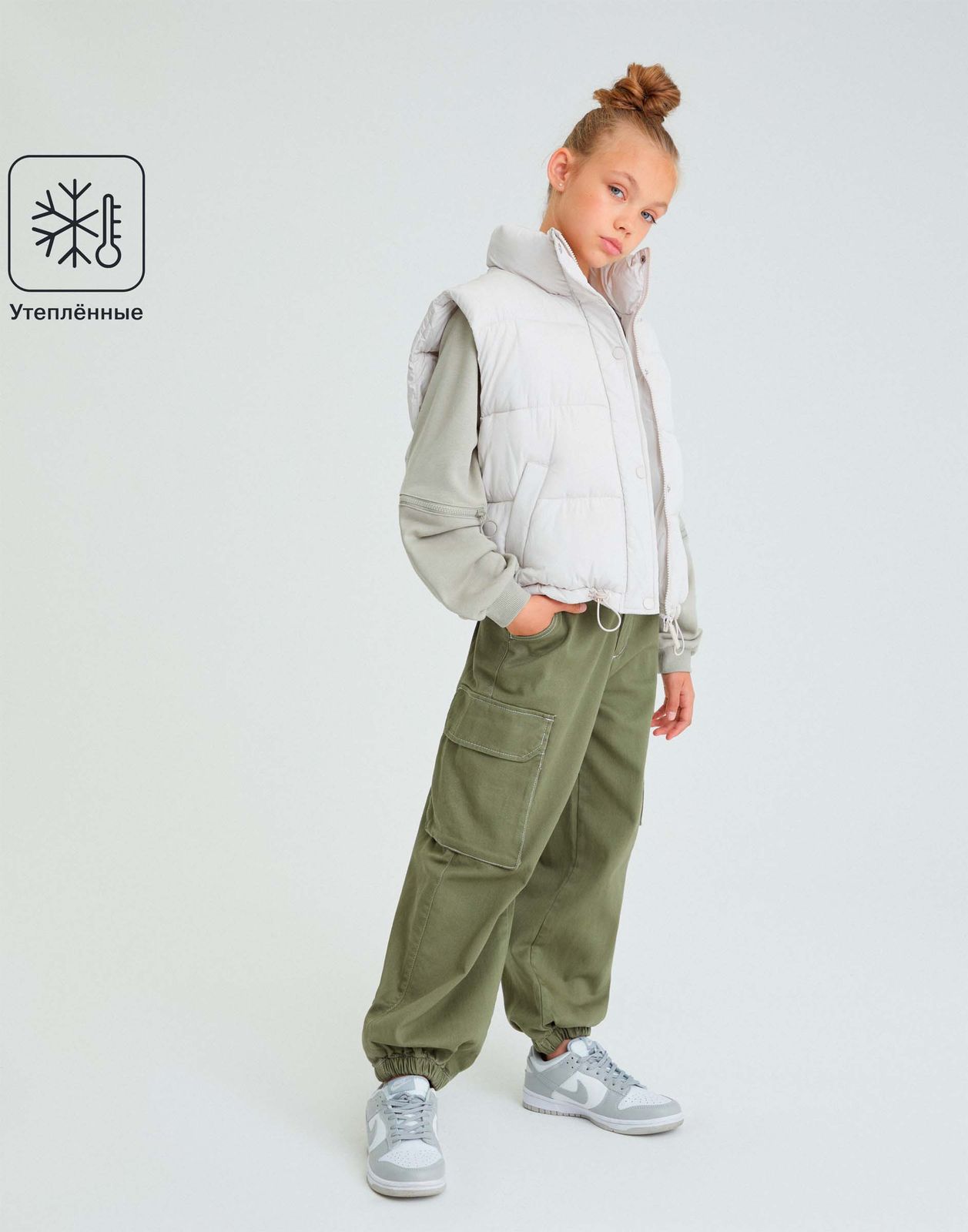 

Утепленные брюки для девочки Gloria Jeans GWB001423 хаки 14+/170, GWB001423