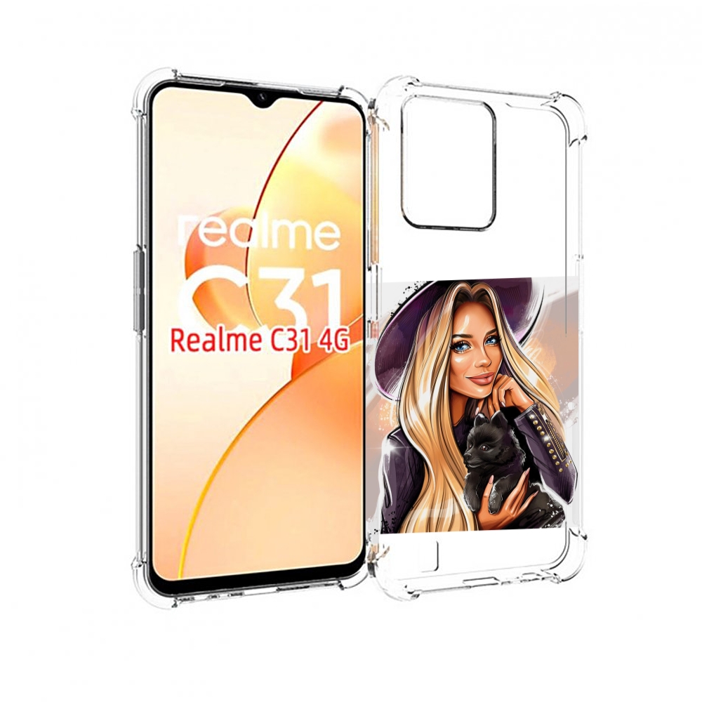 

Чехол MyPads девушка-с-черным-щенком женский для OPPO Realme C31, Прозрачный, Tocco