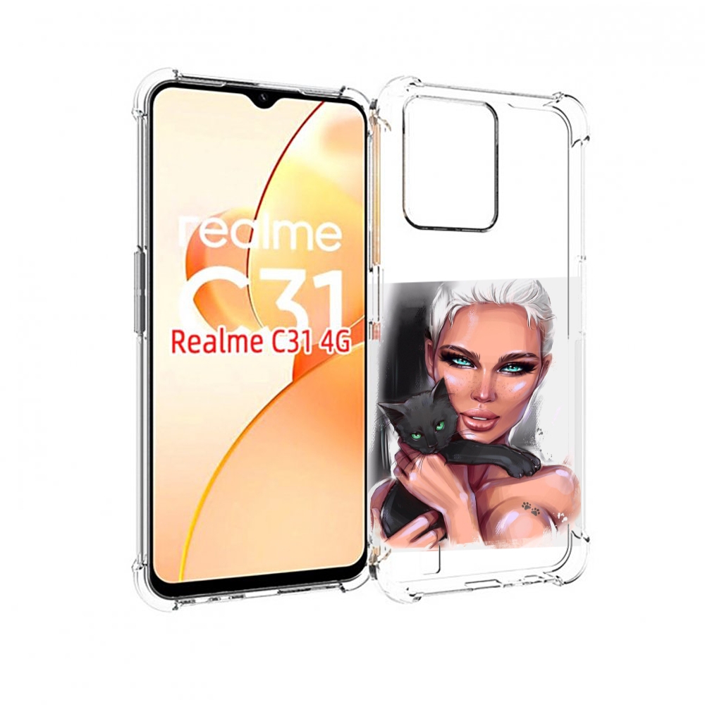 

Чехол MyPads девушка-с-черным-котиком женский для OPPO Realme C31, Прозрачный, Tocco