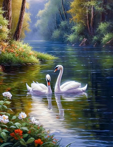 

Алмазная мозаика на подрамнике Лебединая верность, 40x30 см, 30 цветов, 62460, ПРА-209