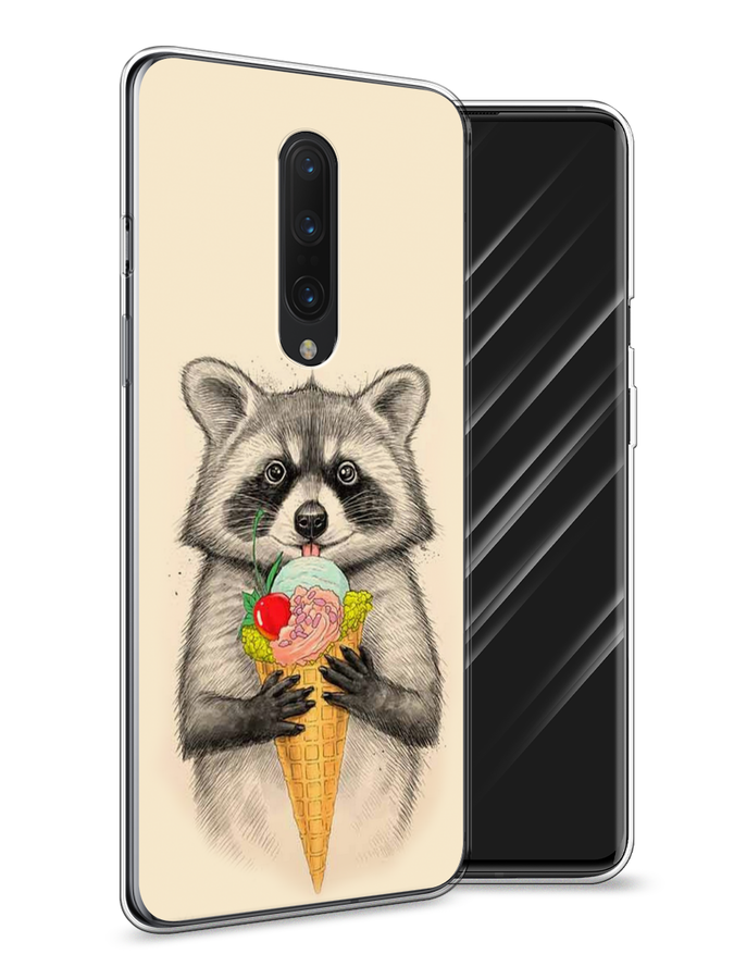 

Чехол Awog на OnePlus 8 / ВанПлас 8 "Енот с мороженым", Бежевый;серый, 151250-10
