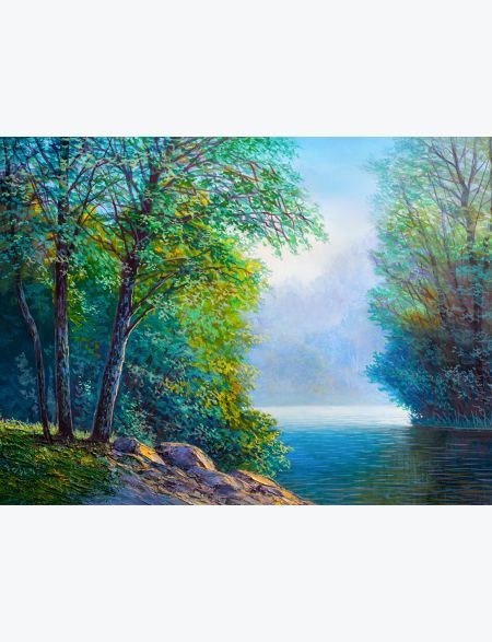 

Алмазная мозаика без подрамника Озеро в Лесу, 50x40 см, 30 цветов, 54168, РА-036