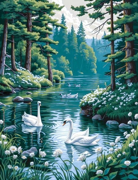 

Алмазная мозаика без подрамника Прекрасные лебеди, 70x50 см, 30 цветов, 62439, РА-207