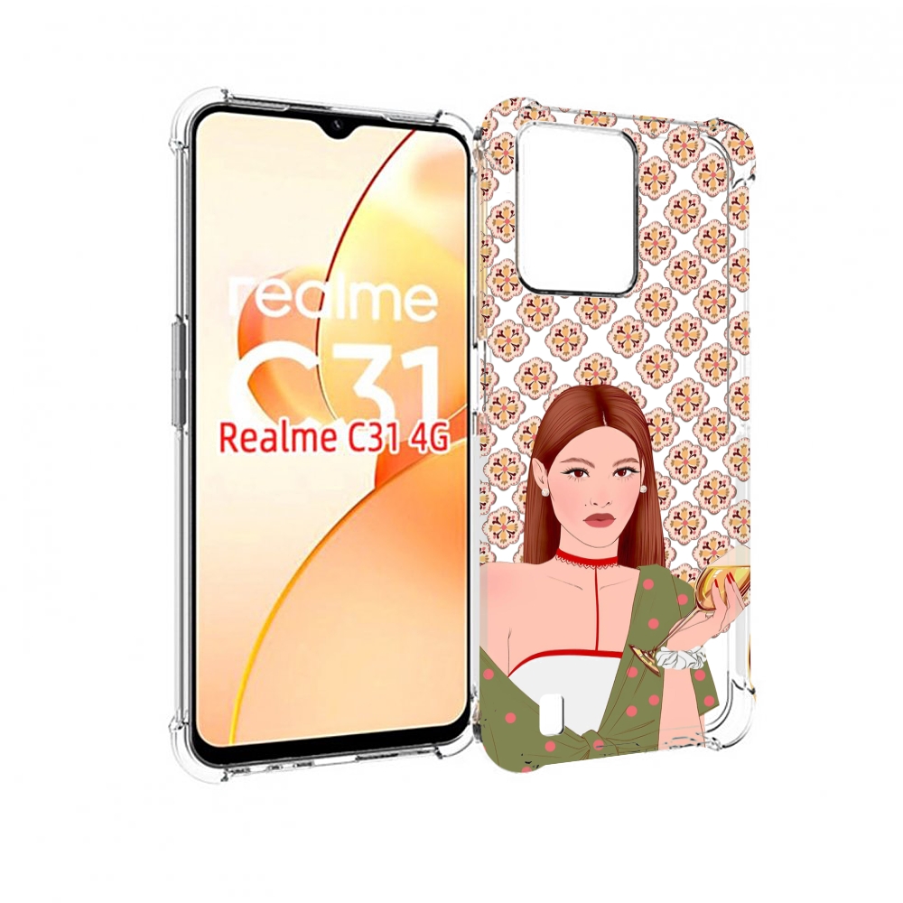 

Чехол MyPads девушка-с-вином-рисунок женский для OPPO Realme C31, Прозрачный, Tocco