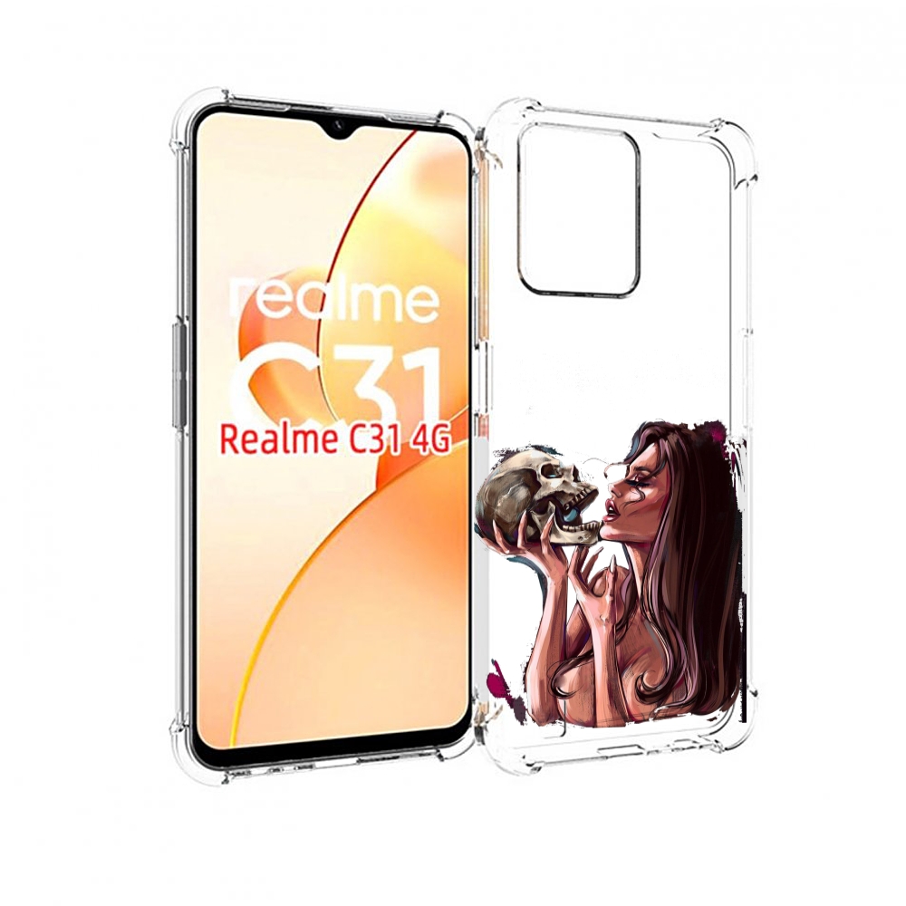 

Чехол MyPads девушка-модель-с-черепом для OPPO Realme C31, Прозрачный, Tocco