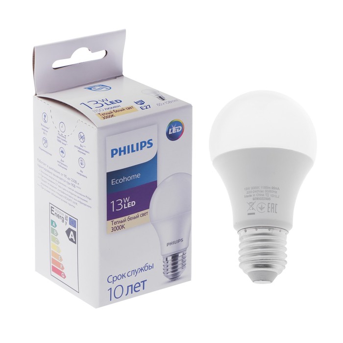 фото Лампа светодиодная philips ecohome bulb 830, e27, 13 вт, 3000 к, 1150 лм, груша