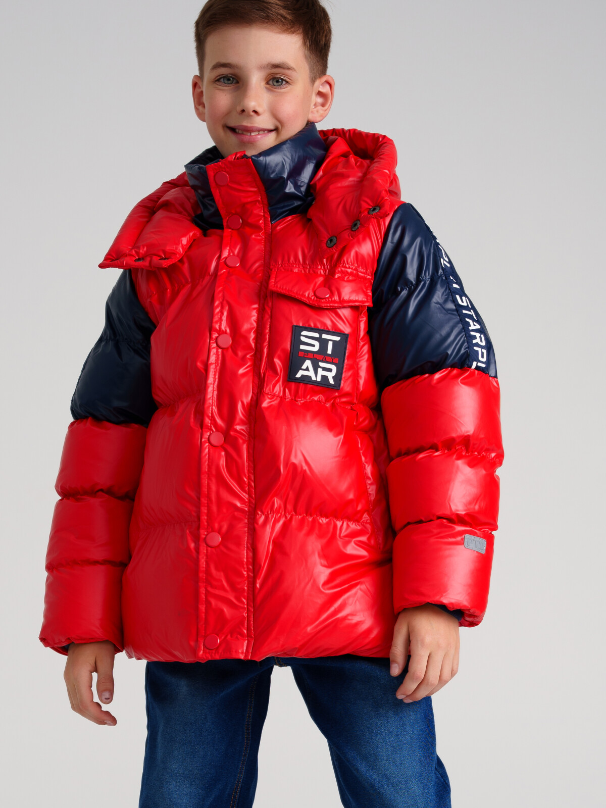 Куртка текстильная с полиуретановым покрытием для мальчиков PlayToday, черный,красный, 146