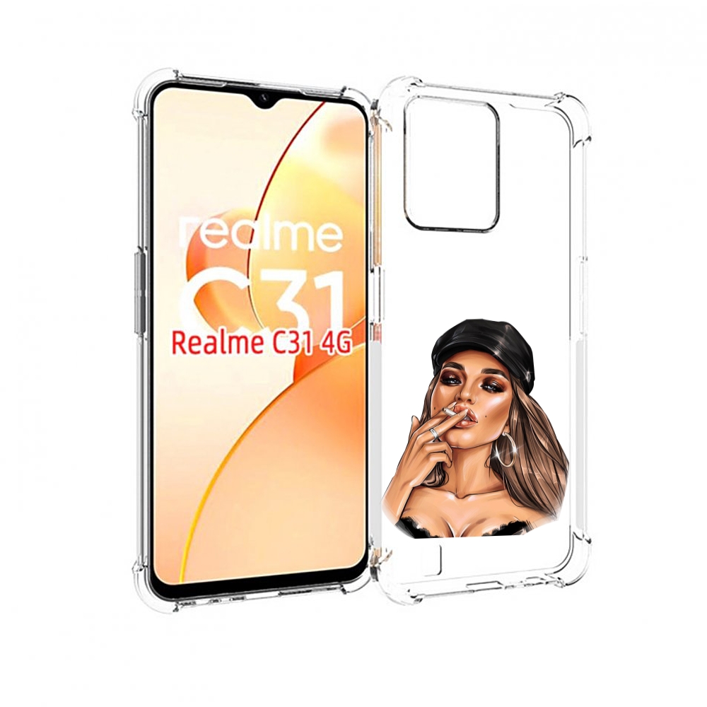 

Чехол MyPads девушка-в-шапке-с-сигаретой для OPPO Realme C31, Прозрачный, Tocco