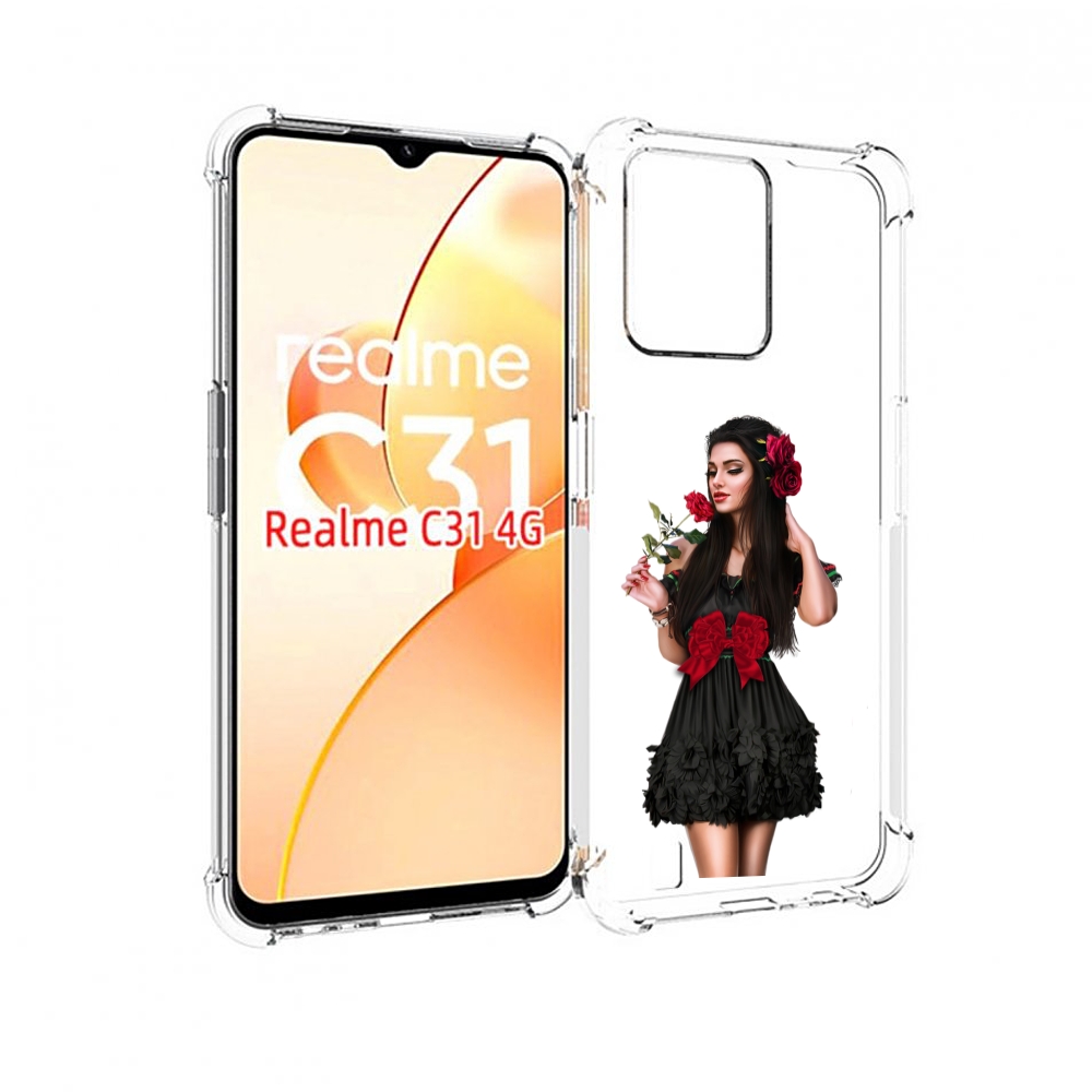 

Чехол MyPads девушка-в-черном-платье-с-розой женский для OPPO Realme C31, Прозрачный, Tocco