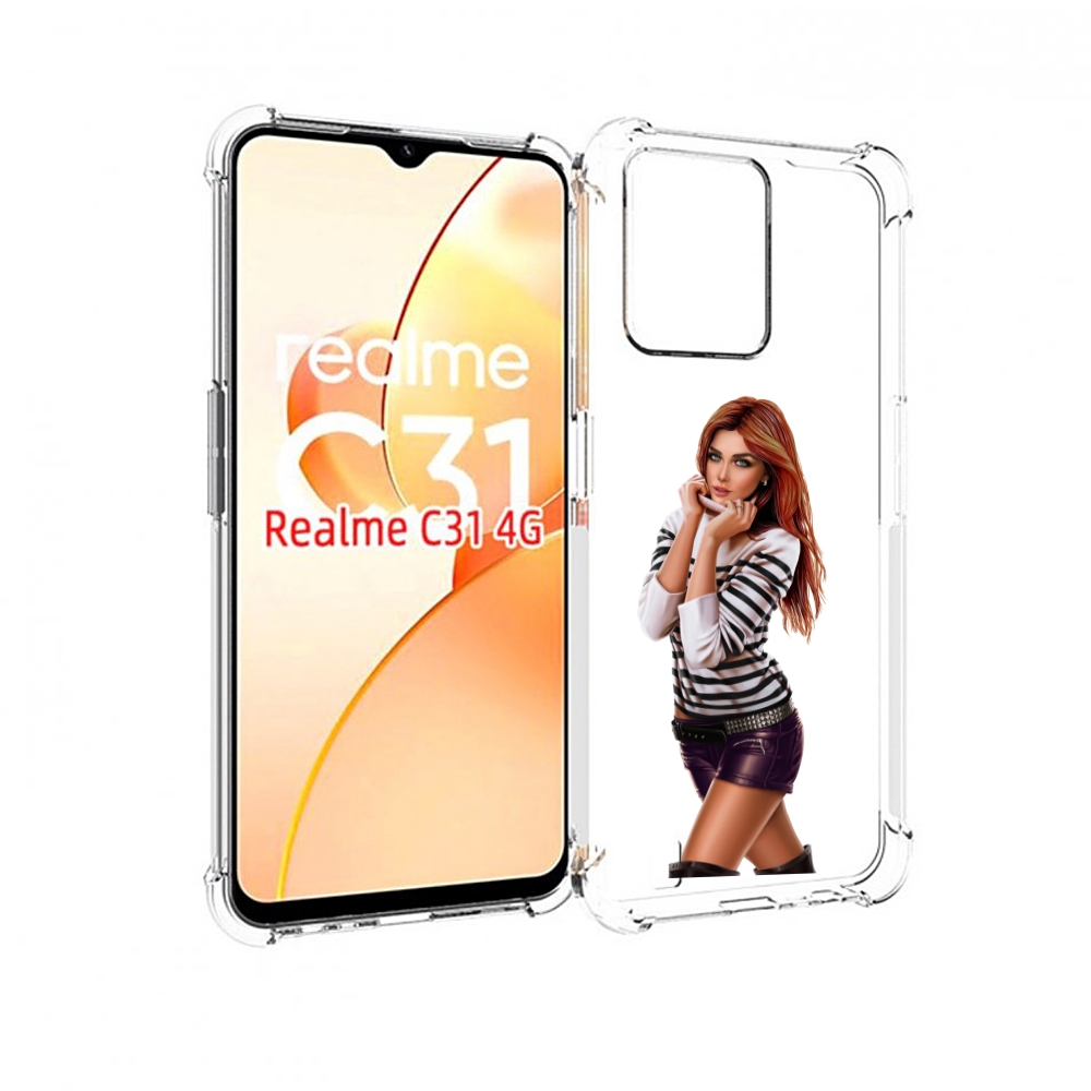 Чехол MyPads девушка-в-свитере-с-полоской для OPPO Realme C31