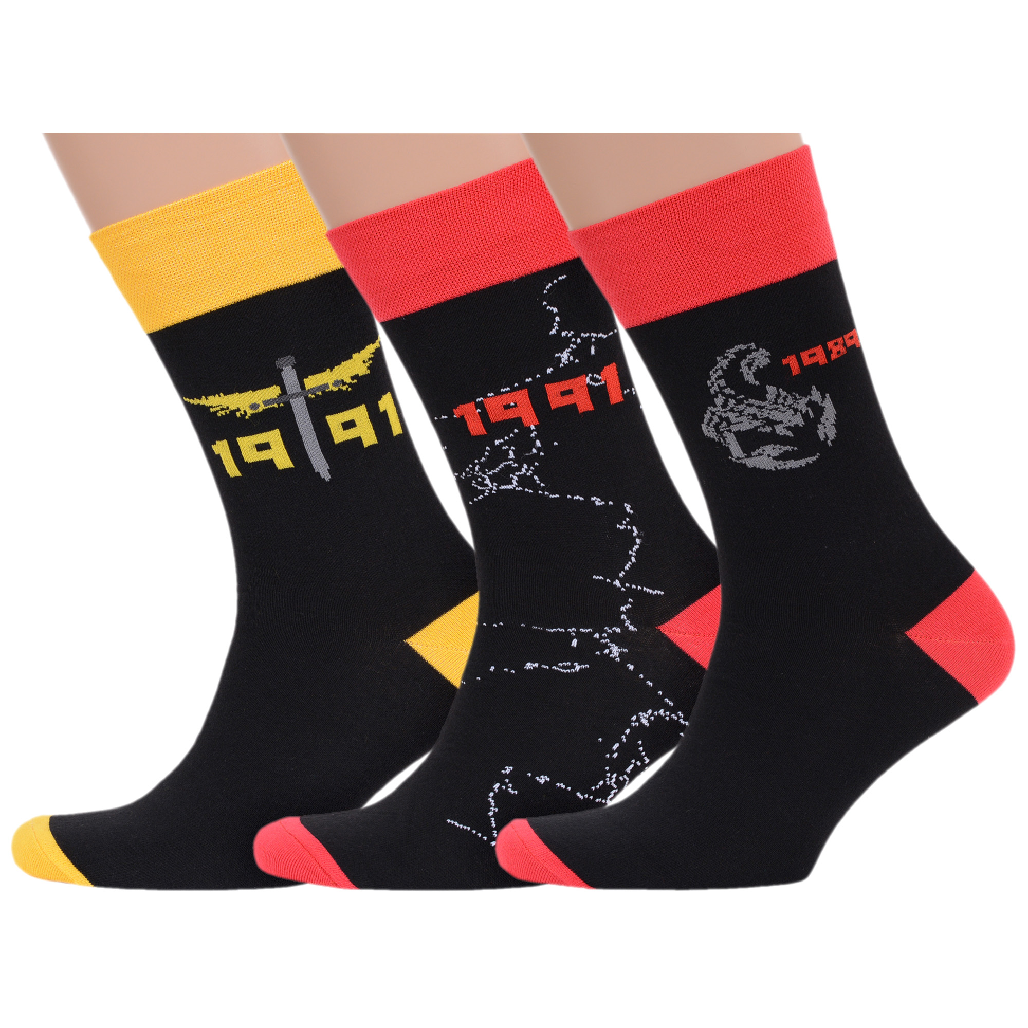 

Комплект носков мужских MoscowSocksClub msk3-М44 разноцветных 25, Черный;желтый;красный, msk3-М44
